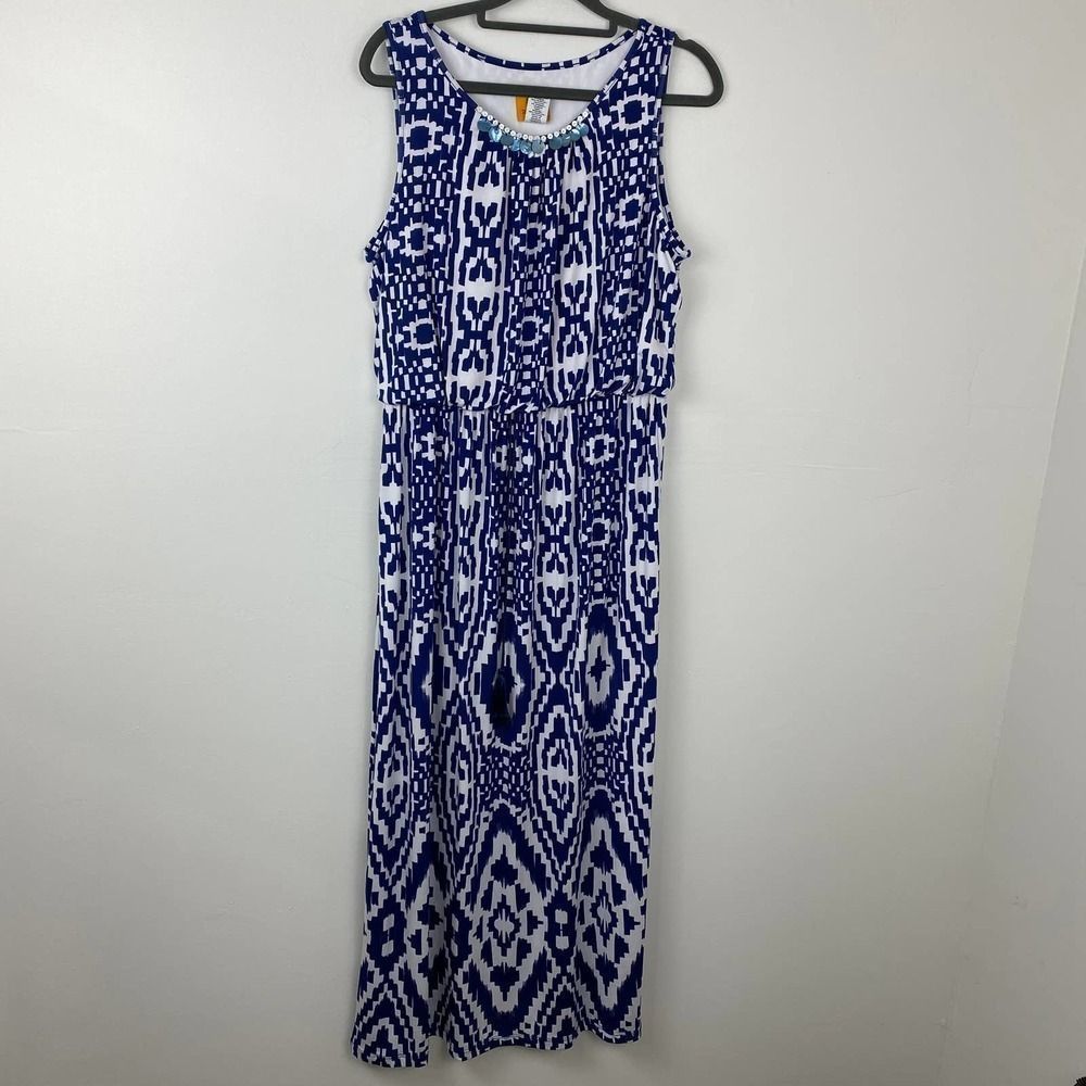 Ruby Rd. Blue and white sleeveless maxi dress. Size PM.